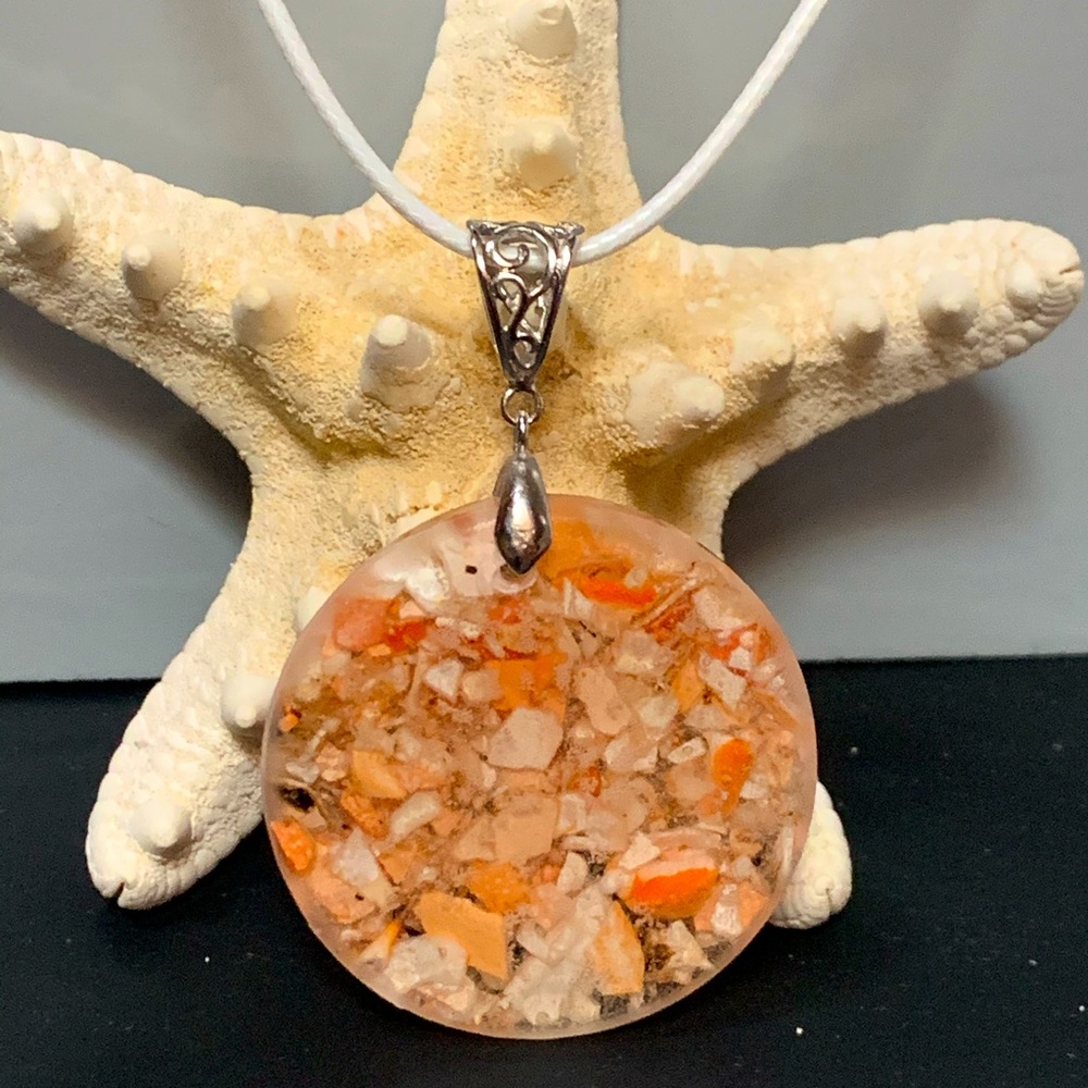 Crushed Crab Shell Pendant & Necklace